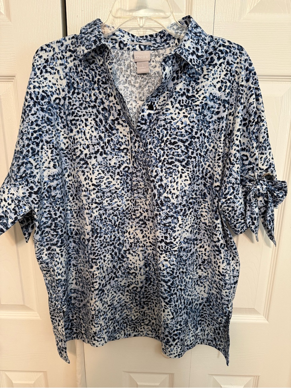 Chico's Blue and White Leopard Print Blouse